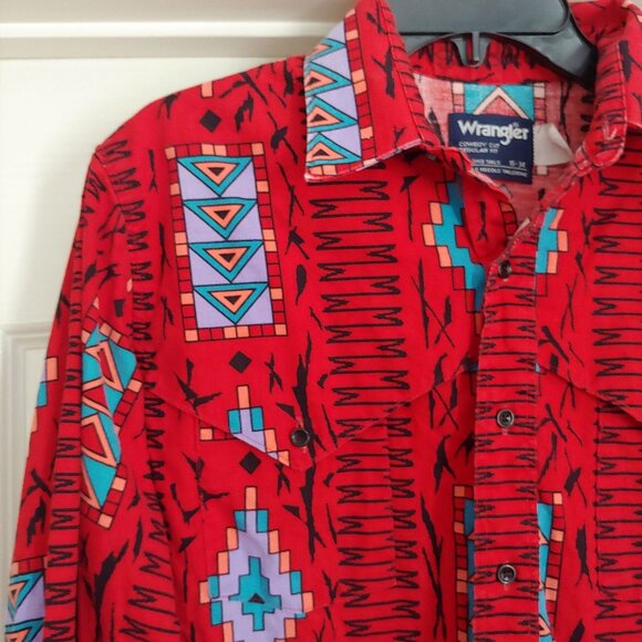 Wrangler Cowboy Cut Long Tails Western Rodeo Native Aztec Button Shirt 16-34 - Picture 2 of 10